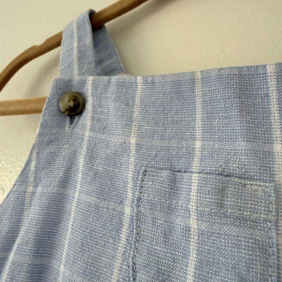 Janie and Jack Boys 0-3m Linen Light Blue Windowpane Check Plaid Overalls Easter - Picture 5 of 9